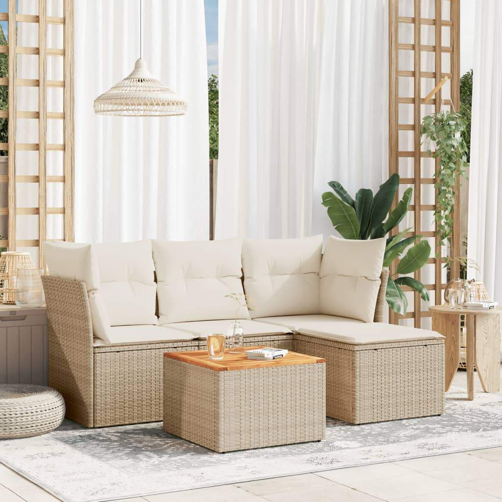 Set Divano da Giardino 5 pz con Cuscini Beige in Polyrattan - homemem39