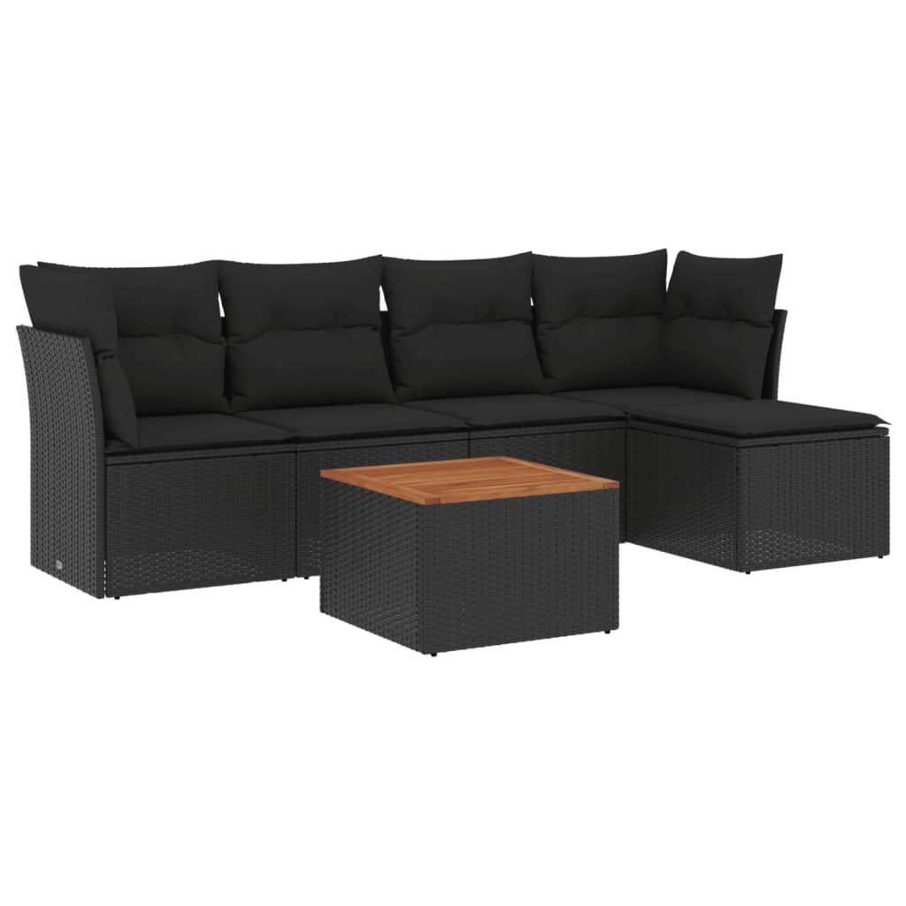 Set Divano da Giardino 6 pz con Cuscini Nero in Polyrattan - homemem39