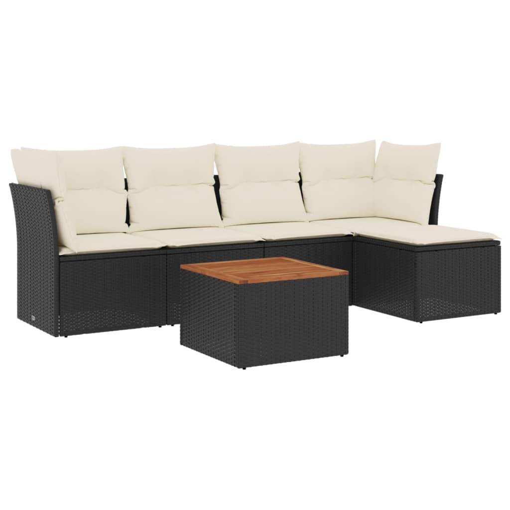 Set Divano da Giardino 6 pz con Cuscini Nero in Polyrattan - homemem39