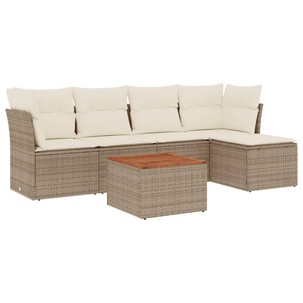 Set Divano da Giardino 6 pz con Cuscini Beige in Polyrattan - homemem39