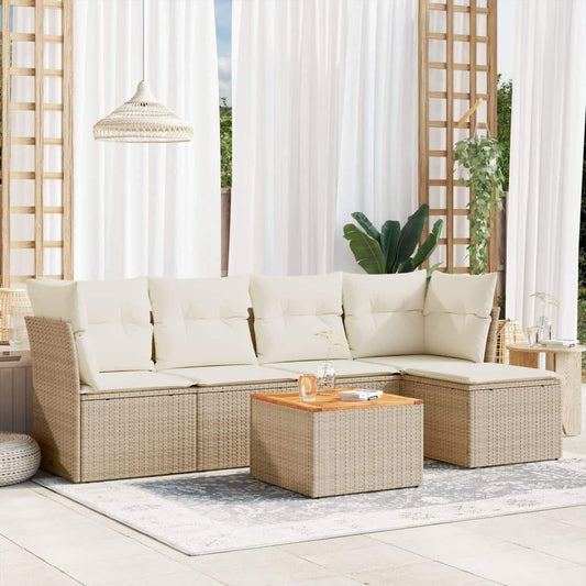 Set Divano da Giardino 6 pz con Cuscini Beige in Polyrattan - homemem39