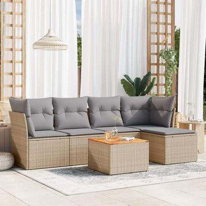 Set Divano da Giardino 6 pz con Cuscini Beige in Polyrattan - homemem39