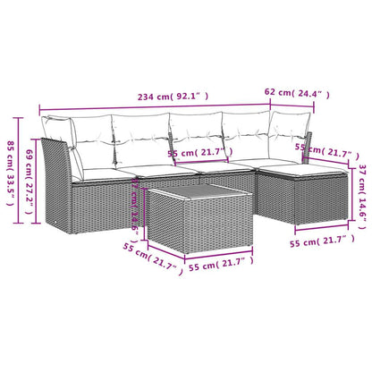 Set Divano da Giardino 6 pz con Cuscini Grigio in Polyrattan - homemem39