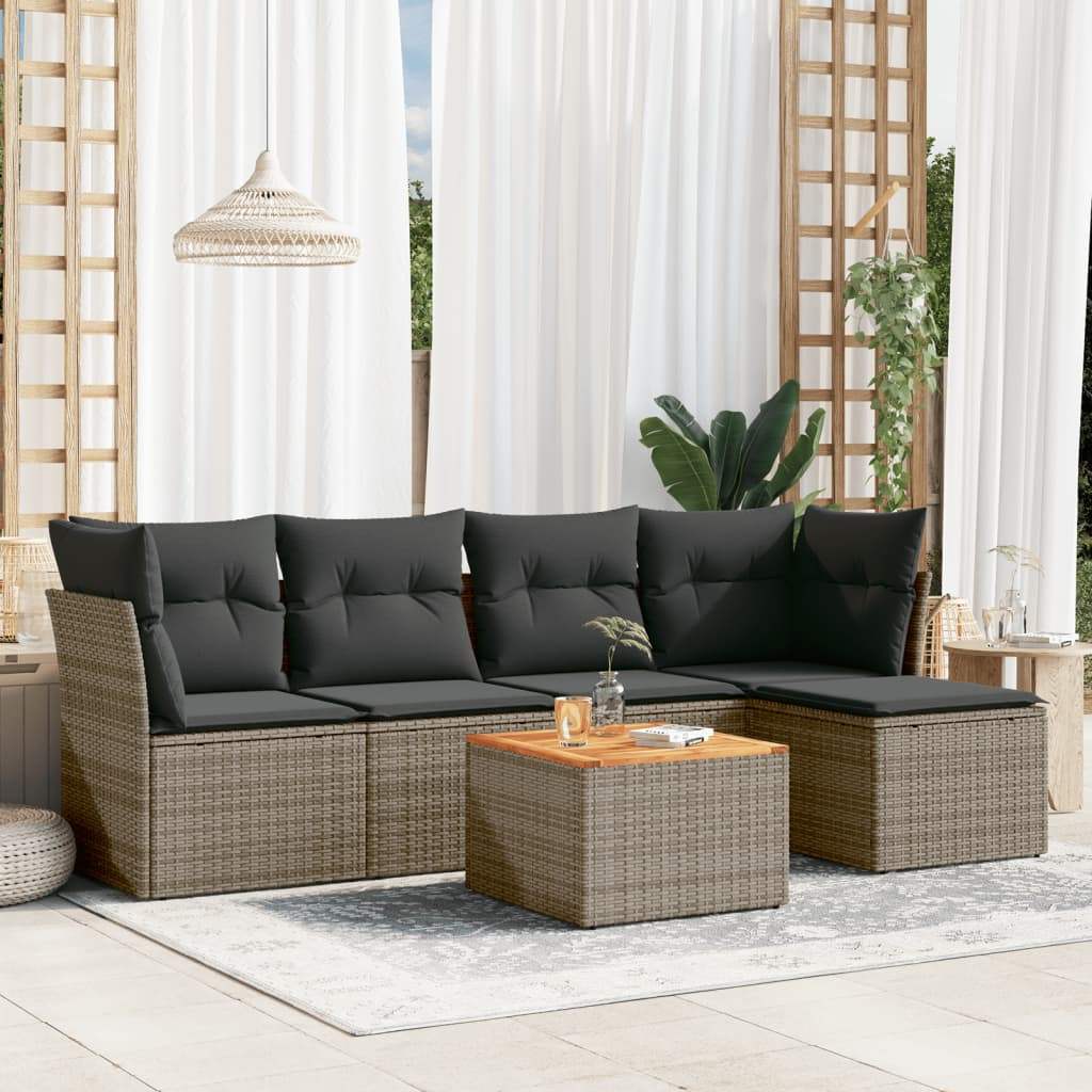 Set Divano da Giardino 6 pz con Cuscini Grigio in Polyrattan - homemem39