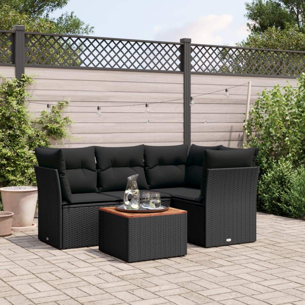 Set Divani da Giardino 5 pz con Cuscini in Polyrattan Nero - homemem39