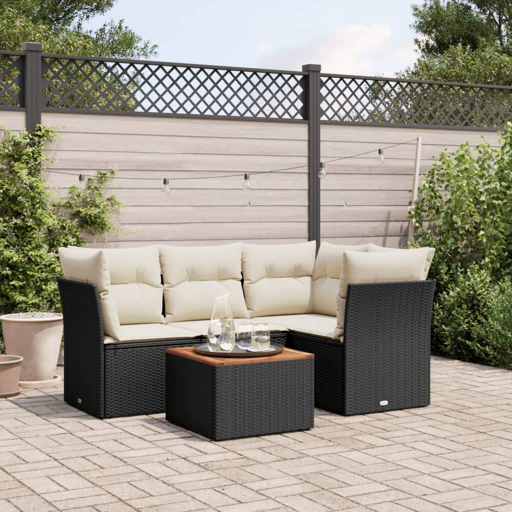 Set Divani da Giardino 5 pz con Cuscini in Polyrattan Nero - homemem39