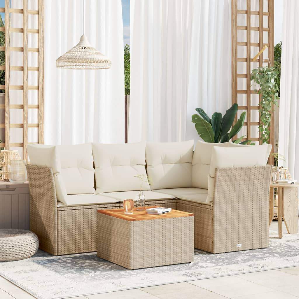 Set Divano da Giardino 5 pz con Cuscini Beige in Polyrattan - homemem39