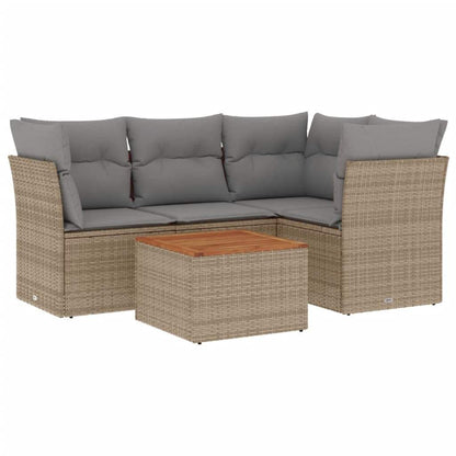 Set Divano da Giardino 5 pz con Cuscini Beige in Polyrattan - homemem39