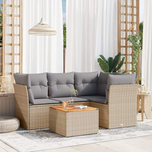 Set Divano da Giardino 5 pz con Cuscini Beige in Polyrattan - homemem39