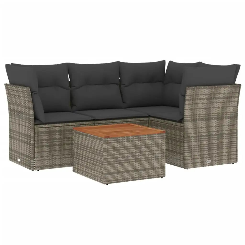 Set Divano da Giardino 5 pz con Cuscini Grigio in Polyrattan - homemem39