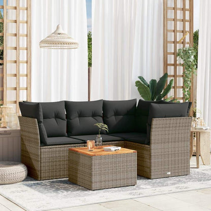 Set Divano da Giardino 5 pz con Cuscini Grigio in Polyrattan - homemem39