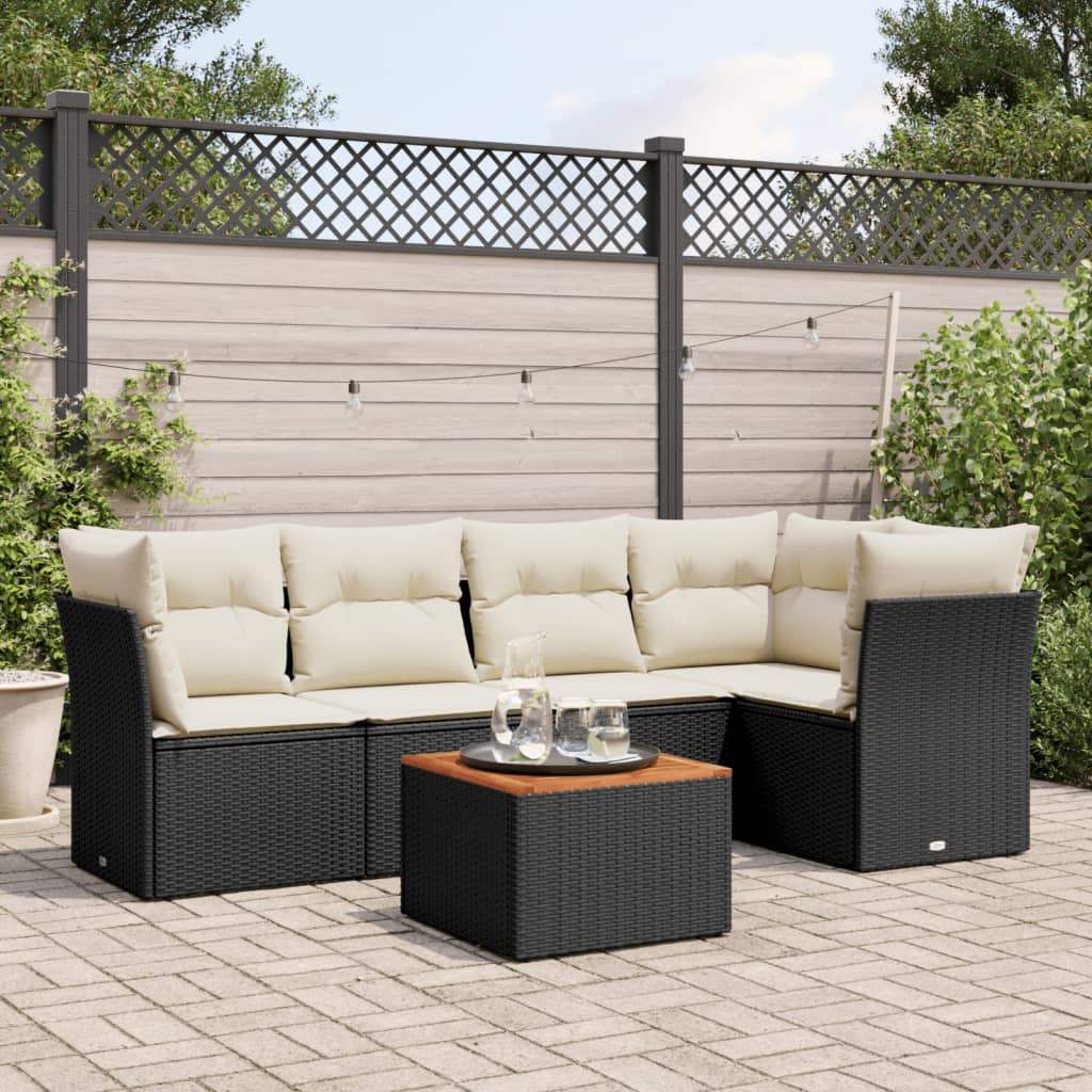 Set Divano da Giardino 6 pz con Cuscini Nero in Polyrattan - homemem39