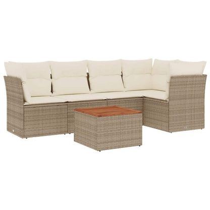 Set Divano da Giardino 6 pz con Cuscini Beige in Polyrattan - homemem39