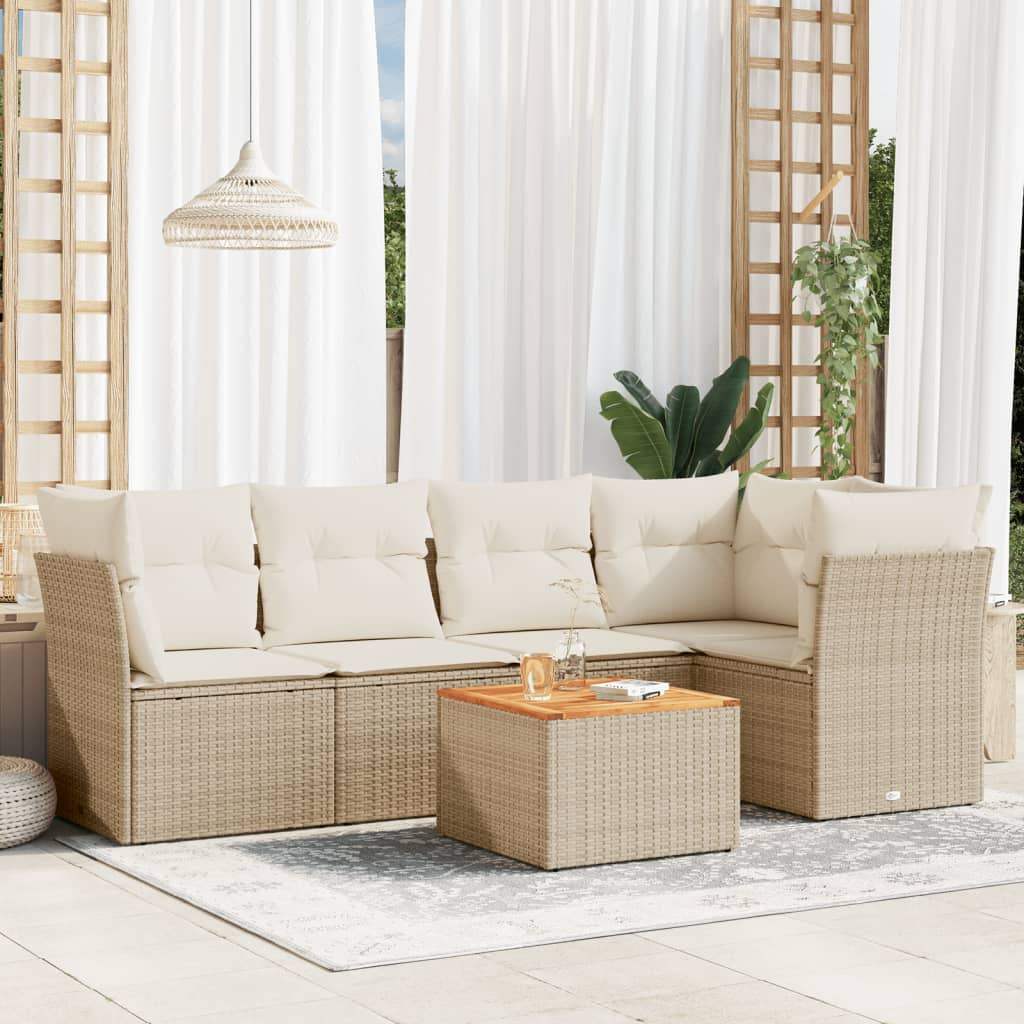Set Divano da Giardino 6 pz con Cuscini Beige in Polyrattan - homemem39