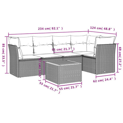 Set Divano da Giardino 6 pz con Cuscini Grigio in Polyrattan - homemem39