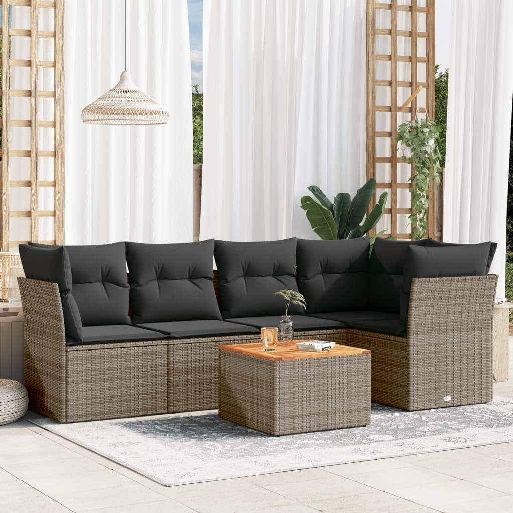 Set Divano da Giardino 6 pz con Cuscini Grigio in Polyrattan - homemem39