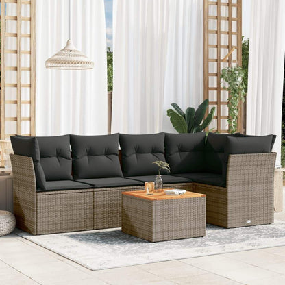 Set Divano da Giardino 6 pz con Cuscini Grigio in Polyrattan - homemem39