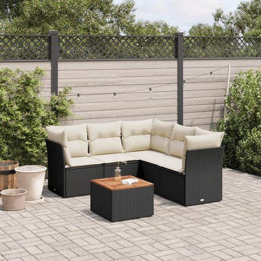 Set Divano da Giardino 6 pz con Cuscini Nero in Polyrattan - homemem39