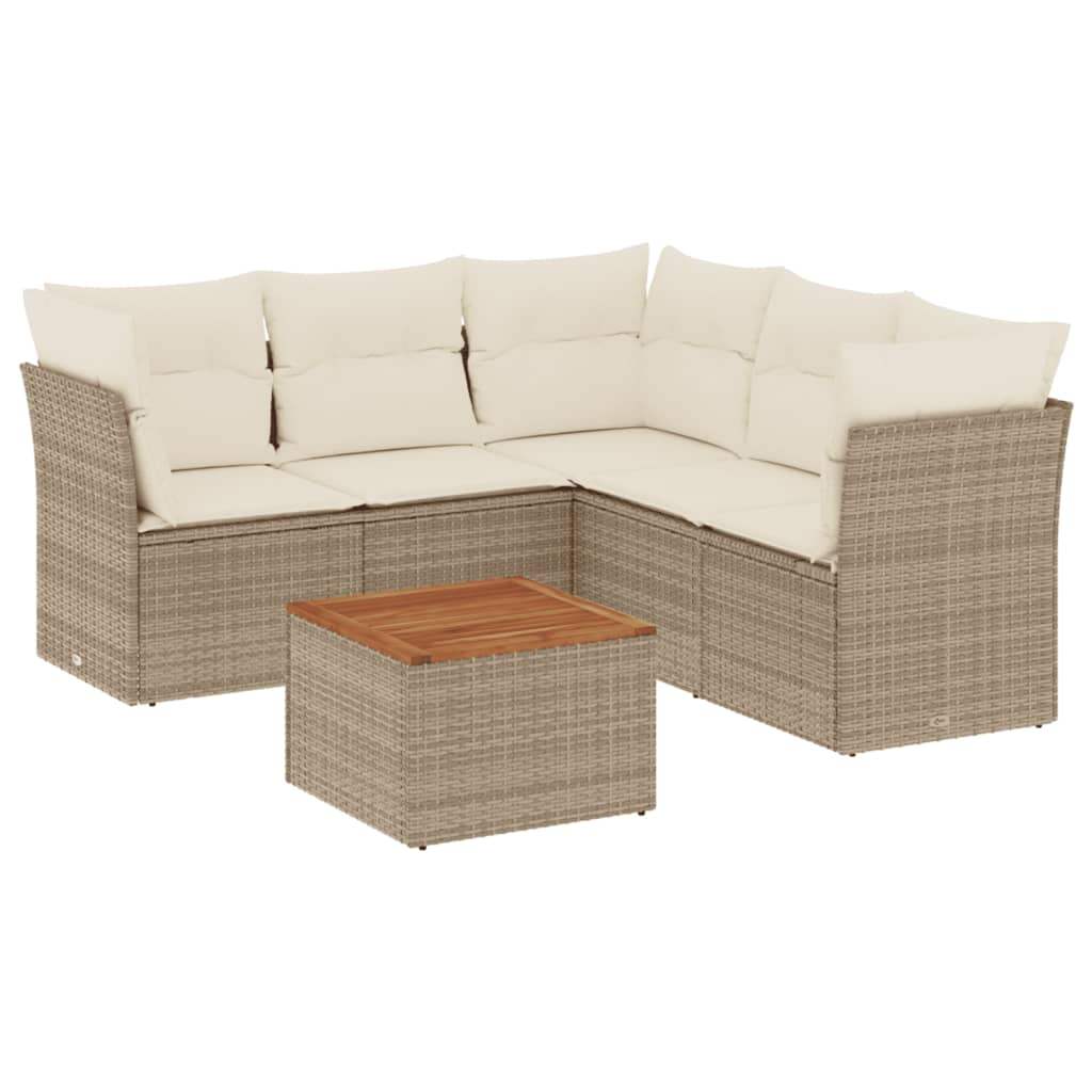 Set Divano da Giardino 6 pz con Cuscini Beige in Polyrattan - homemem39
