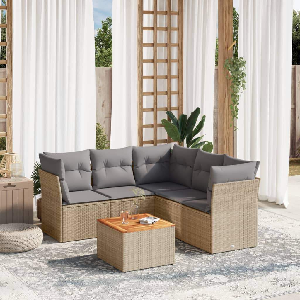 Set Divano da Giardino 6 pz con Cuscini Beige in Polyrattan - homemem39