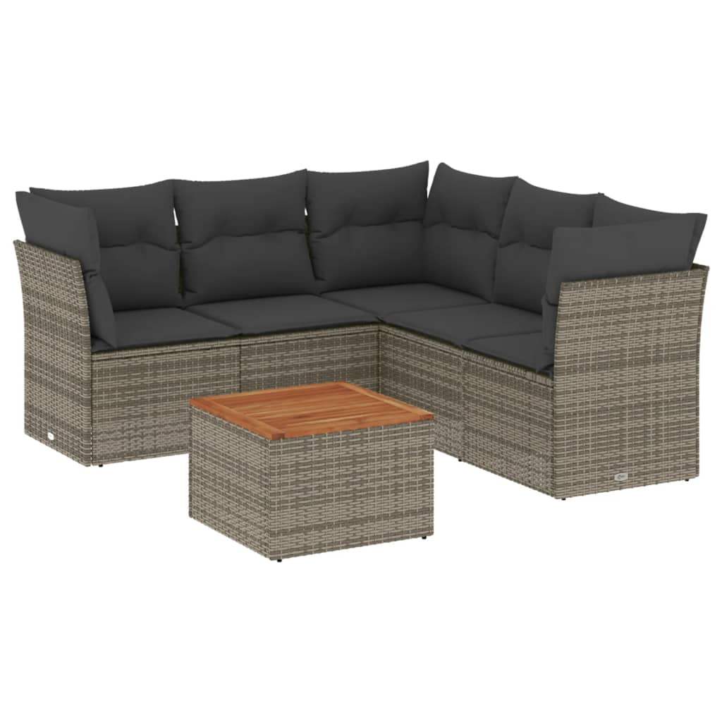 Set Divano da Giardino 6 pz con Cuscini Grigio in Polyrattan - homemem39