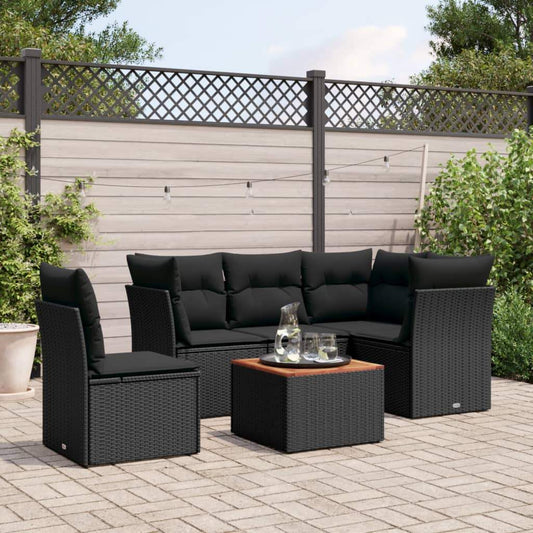 Set Divano da Giardino 6 pz con Cuscini Nero in Polyrattan - homemem39