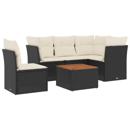Set Divano da Giardino 6 pz con Cuscini Nero in Polyrattan - homemem39