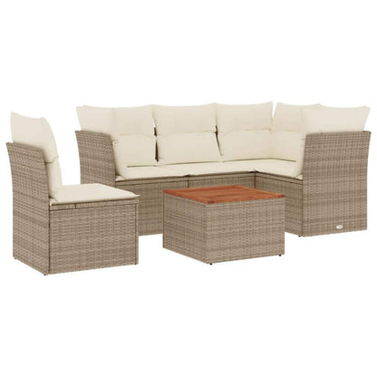 Set Divano da Giardino 6 pz con Cuscini Beige in Polyrattan - homemem39