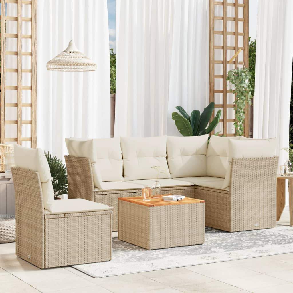 Set Divano da Giardino 6 pz con Cuscini Beige in Polyrattan - homemem39