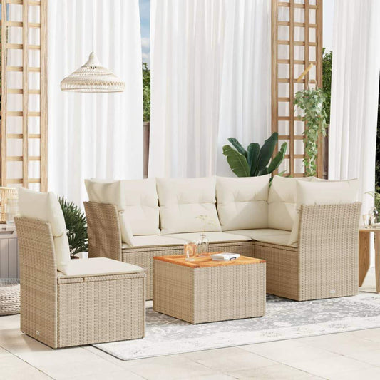 Set Divano da Giardino 6 pz con Cuscini Beige in Polyrattan - homemem39