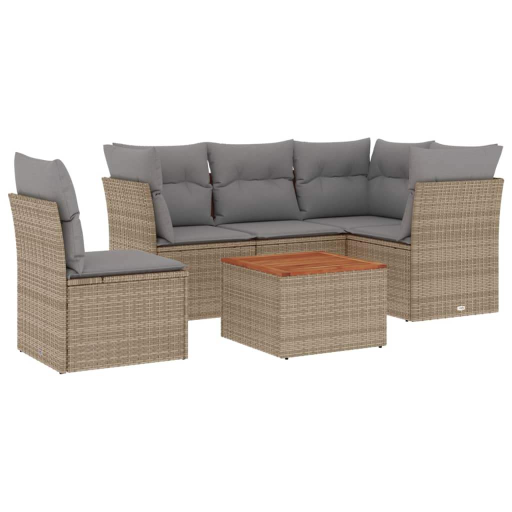 Set Divano da Giardino 6 pz con Cuscini Beige in Polyrattan - homemem39