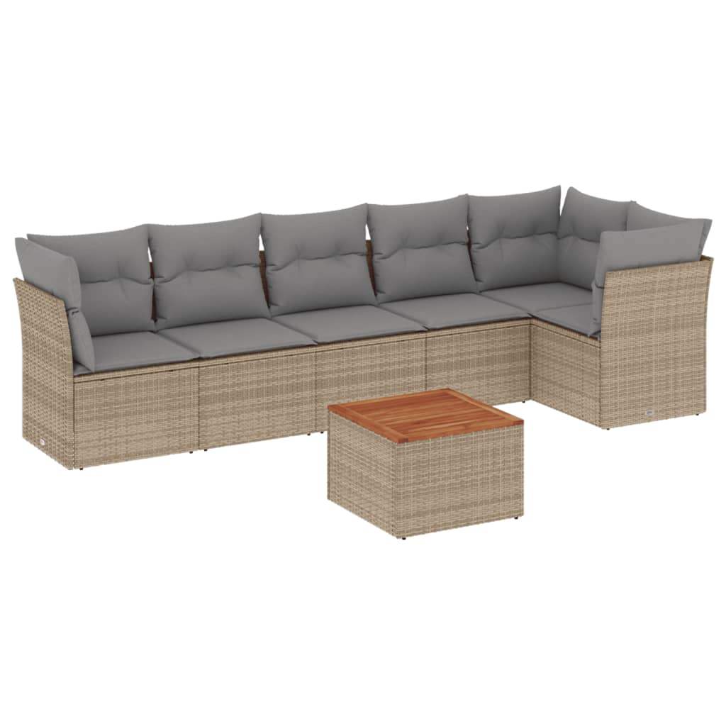 Set Divani da Giardino 7 pz con Cuscini Beige in Polyrattan - homemem39