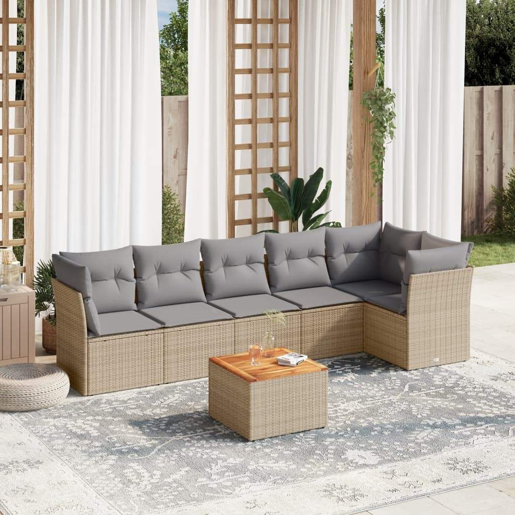 Set Divani da Giardino 7 pz con Cuscini Beige in Polyrattan - homemem39