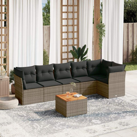 Set Divani da Giardino 7 pz con Cuscini Grigio in Polyrattan - homemem39
