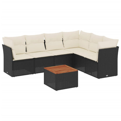 Set Divani da Giardino con Cuscini 7pz Nero Polyrattan
