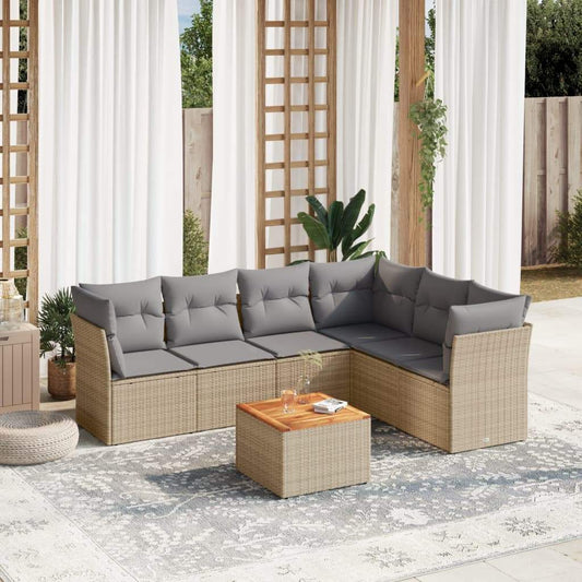 Set Divani da Giardino 7 pz con Cuscini Beige in Polyrattan - homemem39