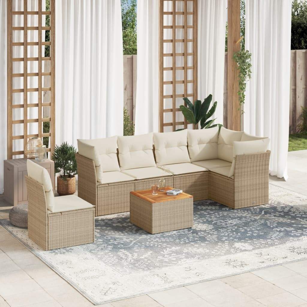 Set Divani da Giardino 7 pz con Cuscini Beige in Polyrattan - homemem39