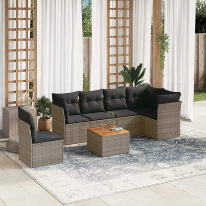 Set Divani da Giardino 7 pz con Cuscini Grigio in Polyrattan - homemem39