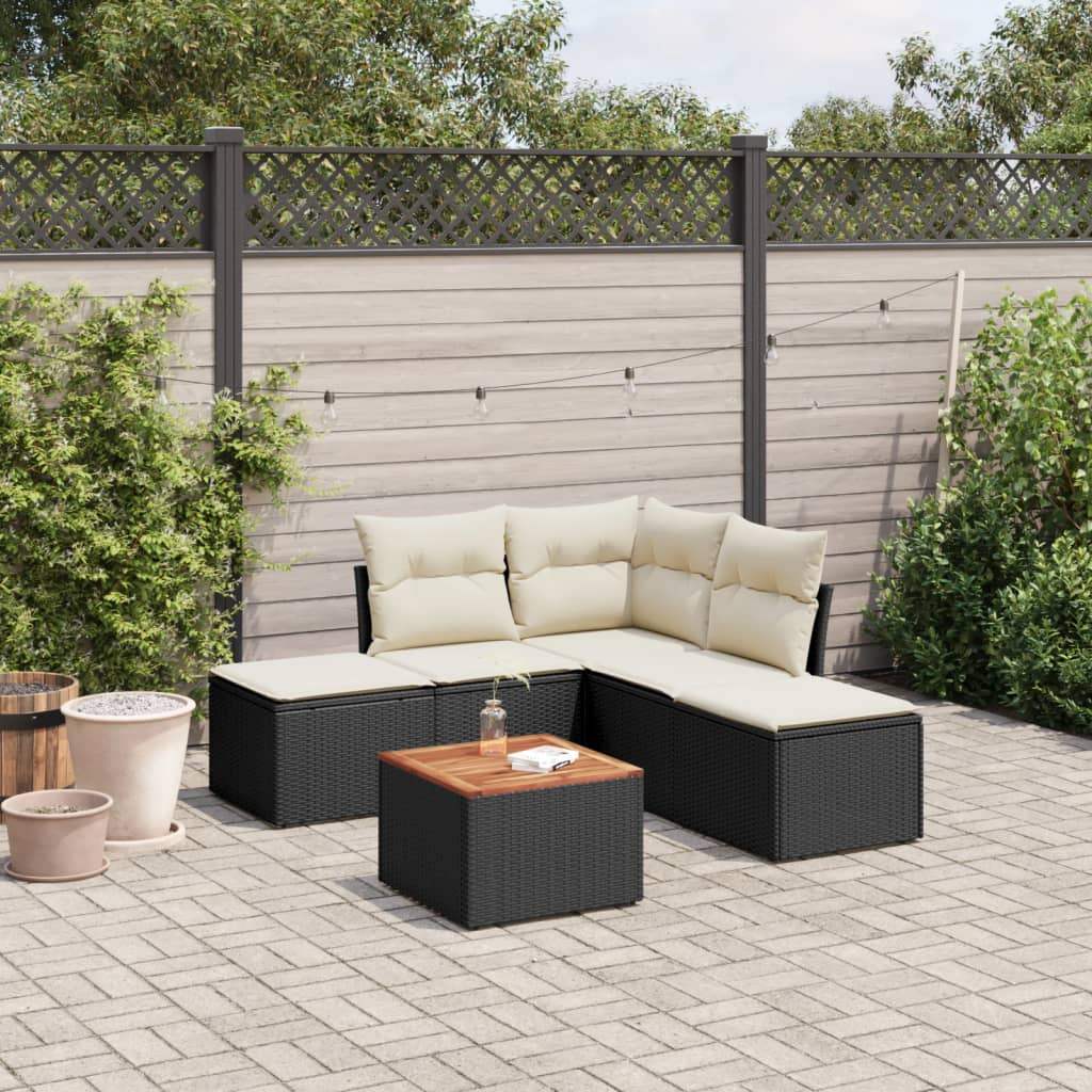 Set Divano da Giardino 6 pz con Cuscini Nero in Polyrattan - homemem39