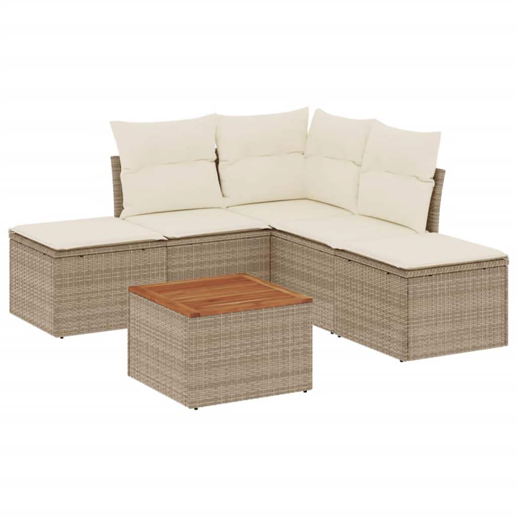 Set Divano da Giardino 6 pz con Cuscini Beige in Polyrattan - homemem39