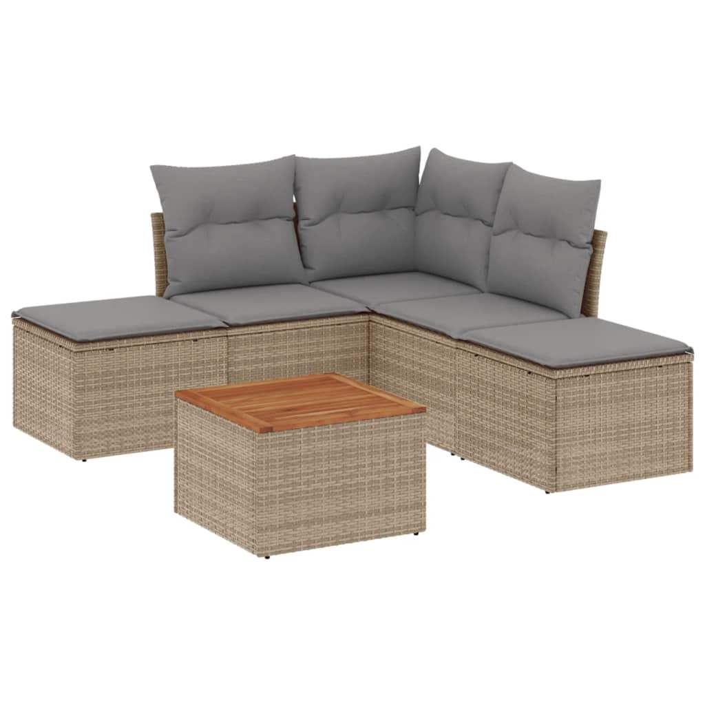 Set Divano da Giardino 6 pz con Cuscini Beige in Polyrattan - homemem39