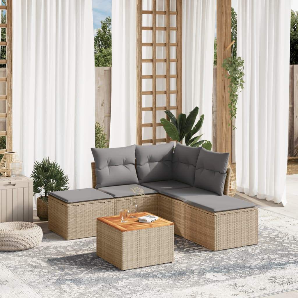 Set Divano da Giardino 6 pz con Cuscini Beige in Polyrattan - homemem39