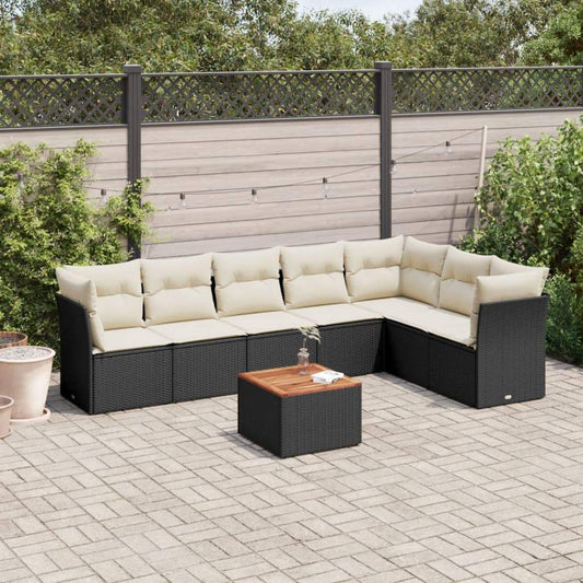 Set Divani da Giardino con Cuscini 8 pz Nero in Polyrattan - homemem39