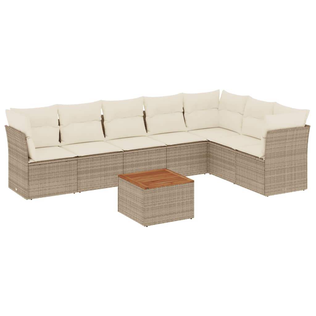 Set Divano da Giardino 8 pz con Cuscini Beige in Polyrattan - homemem39