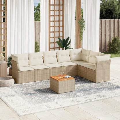 Set Divano da Giardino 8 pz con Cuscini Beige in Polyrattan - homemem39