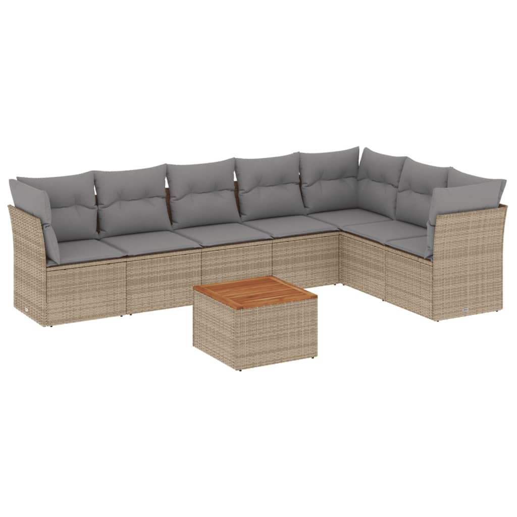 Set Divano da Giardino 8 pz con Cuscini Beige in Polyrattan - homemem39