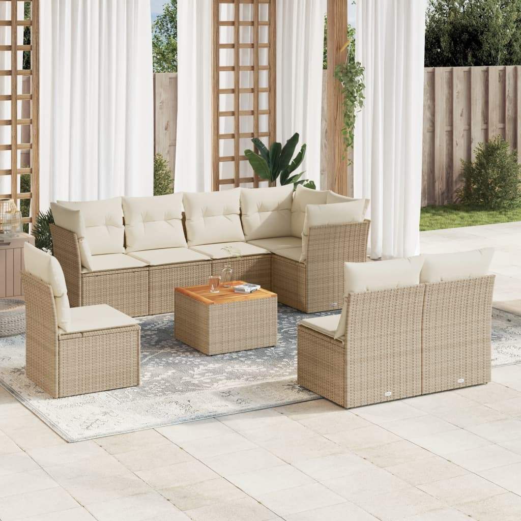 Set Divano da Giardino 9 pz con Cuscini Beige in Polyrattan - homemem39