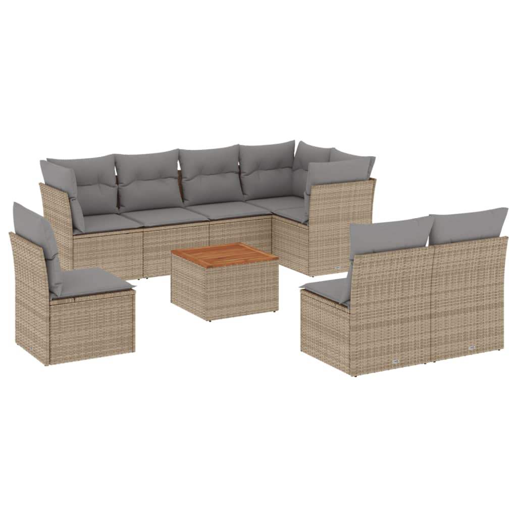 Set Divano da Giardino 9 pz con Cuscini Beige in Polyrattan - homemem39