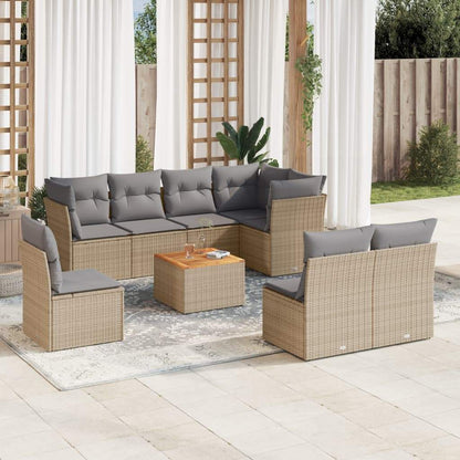 Set Divano da Giardino 9 pz con Cuscini Beige in Polyrattan - homemem39