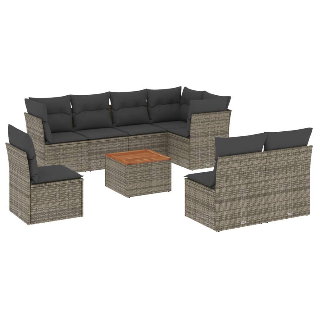 Set Divano da Giardino 9 pz con Cuscini Grigio in Polyrattan - homemem39